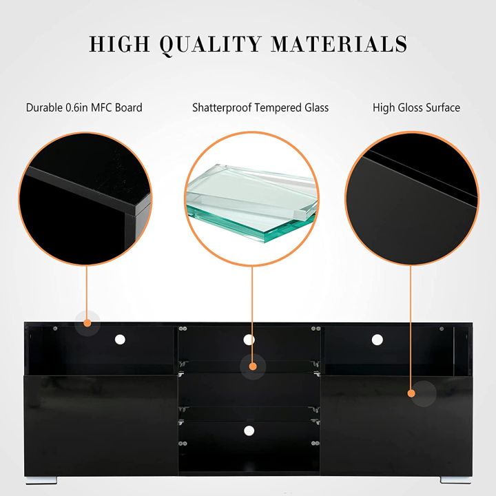 TV%20LCD%20LED%20Media%20White%20TV%20Stand%20w/Lights%20Modern%20LED%20TV%20Stand%20w/Remote%20Control%20High%20Gloss%20Media%20Console%20for%2060%20Inch%20TV%20Entertainment%20Center%20with%203%20Layers,%202%20Doors%20and%20Open%20Shelf%20-%20Image%206