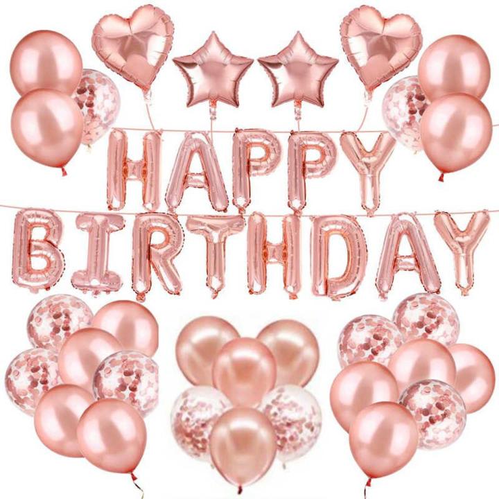 Happy Birthday Rose Gold Theme Set ( Including 13 inch Happy Birthday Foil Balloon- 30 Balloons-2 Hearts & 1 Star- Birthday Decorations-Rose Gold Theme Set-Party & Anniversary Themes Birthday & Party Items Birthday Accessories & Celebrations