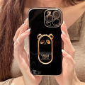 FELMYST Plating Panda Case For Vivo Y11 2019 Luxury Cute Bear Brand Gold Plated Holder Mobile Phone Casing Square Ring Fold Stand Girl Boy Gift Soft shockproof Cover Cases. 