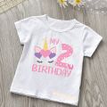 It's My 2-9th Birthday Numuber T-Shirt Kawaii Unicorn Eyelashes Cartoon Pink Kids Clothes Girls T Shirt Short Sleeve. 