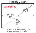 Hitech-Vision Electric Projector Screen - Matt White 120",  4:3 - (8 ft x 6 ft). 