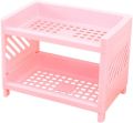Kitchen Rack Plastic Double Layer Plastic Foldable Rack, Hollow Shelf Stationary Stand Box. 