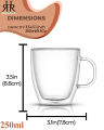 Double Wall Insulated Glass Cup 250ml for Tea, Coffee Cappuccino, Espresso. 