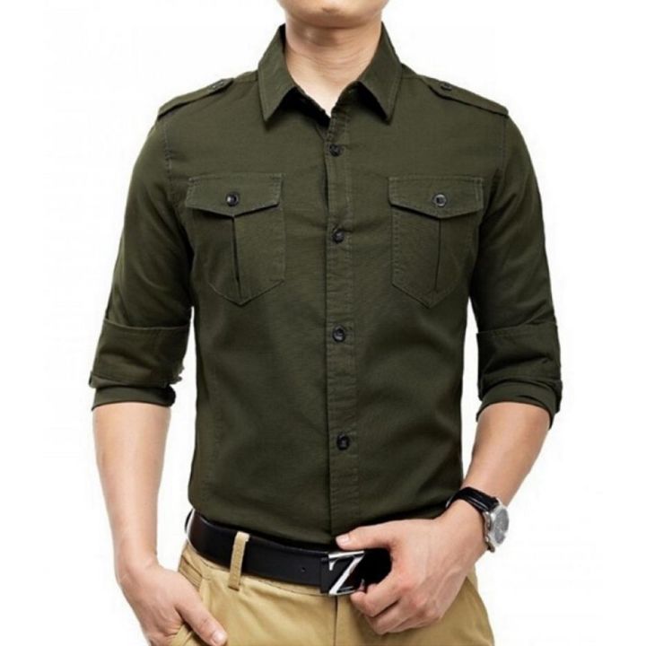 Xeesh Collection Army Green Double Pocket Style Shirt For Men EC-126(B)