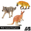 Large Size 7 inch - 3 Character Wild Animal Kingdom - Kangaroo Hyena Wolf Rubber Animals Action Figure World Jungle Zoo Toys Set - Big Animal For Kids Boys Girls Fun Playing Prank Play Toy. 