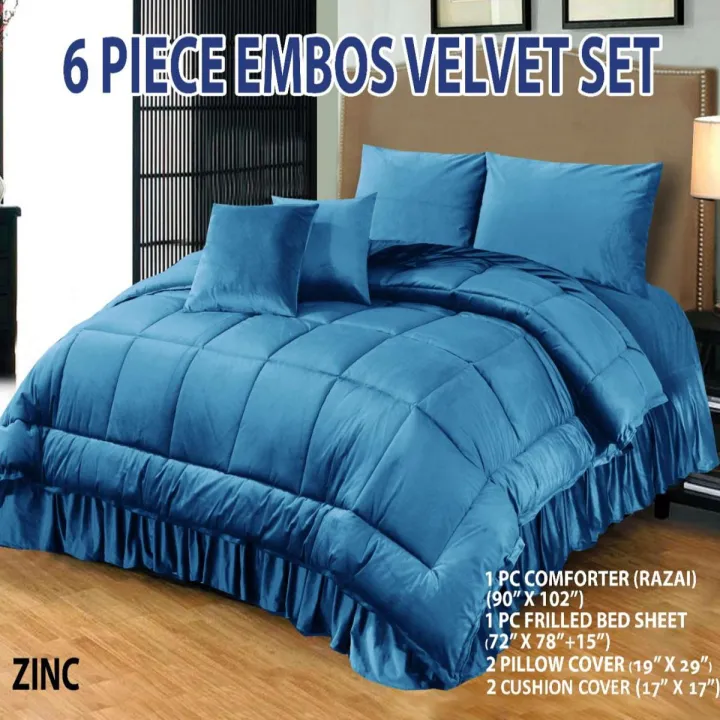 Bridal Embossed Velvet Frill Duvet Razai Set 6Pcs China Imported Embossed Fabric