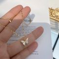 Flash Diamond Butterfly Double Necklace For Women Simple Design Crystal Elegant Wedding Jewelry Gifts. 