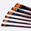 Artistic Paint Brushes / Flat Brush / Yinghua Paint Brush Art #SS-6pcs-FB-Brown. 