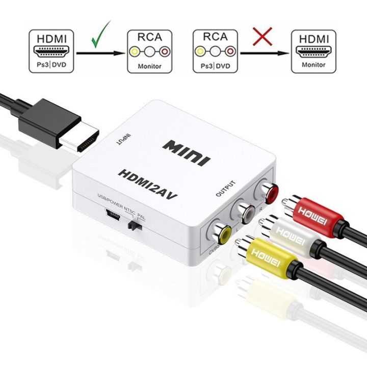 HDMI To AV Adapter Audio Video AV Converter Adapter Supporting PAL/NTSC with USB Charge Cable - White