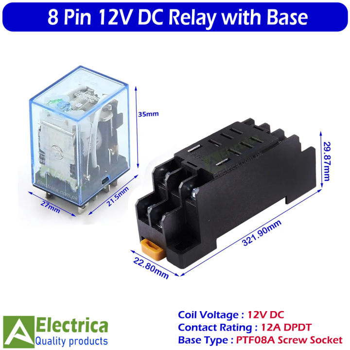 8%20Pin%2012V%20DC%2012A%20Coil%20Relay%20with%20PTF08A%20Screw%20Terminal%20Base%20DPDT%20General%20Purpose%20Double%20Pole%20Double%20Throw%20Industrial%20Control%20Relay%20Module%20by%20Electrica%20-%20Image%203