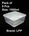 Pack of 5 Pcs - 1500ml Food Container Storage Boxes with Separate Lid- Clear Transparent Plastic. 