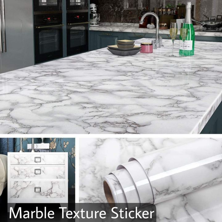 [Pack Of 3] Self Adhesive White Marble Sheet for Kitchen - Anti Oil and Heat Resistant