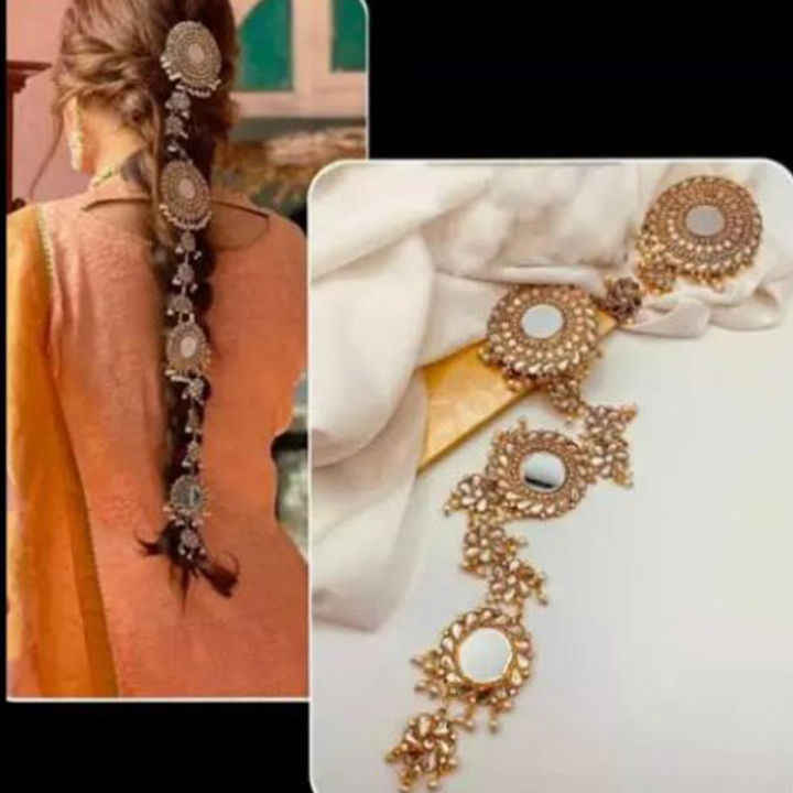 Hair paranda for hair style, hair Kundan parandan, 22inch long hair Kundan paranda, Metal Kundan paranda, mirror kundan paranda