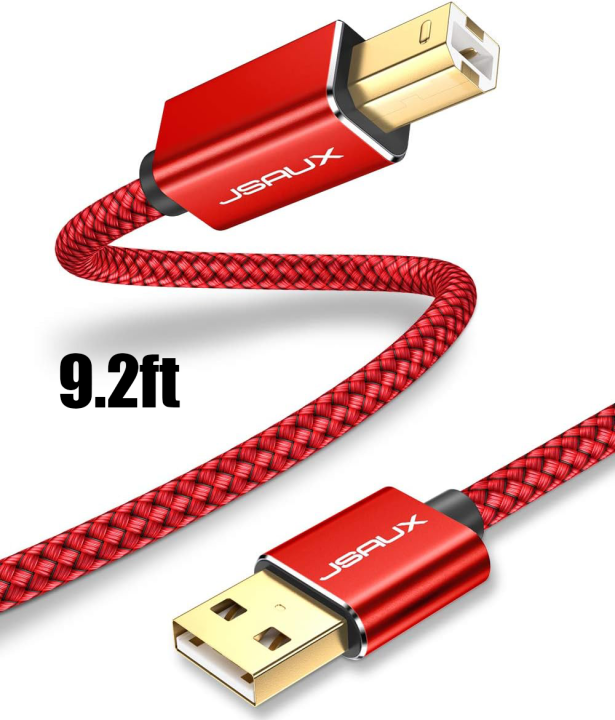JSAUX Printer Cable, 9.2ft USB 2.0 Type A Male to B Male Printer Scanner Cord High Speed Compatible with HP, Canon, Dell, Epson, Lexmark, Xerox, Samsung and More (Red)