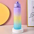 1000 mL Coloured Water Bottle with Motivational Marks Bounce Cover Time-Period Scale Reminder and Frosted Cup 3D Stickers Beautiful Travel bottle having cap Beautiful thermos  for cold-water Outdoor fitness Training Office and school. 