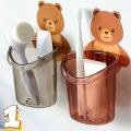 Cute Bear Wall Mounted Toothbrush Holder And Paste Kids Things Bathroom Accessories Shelf Storage Supplies Organizer Container. 