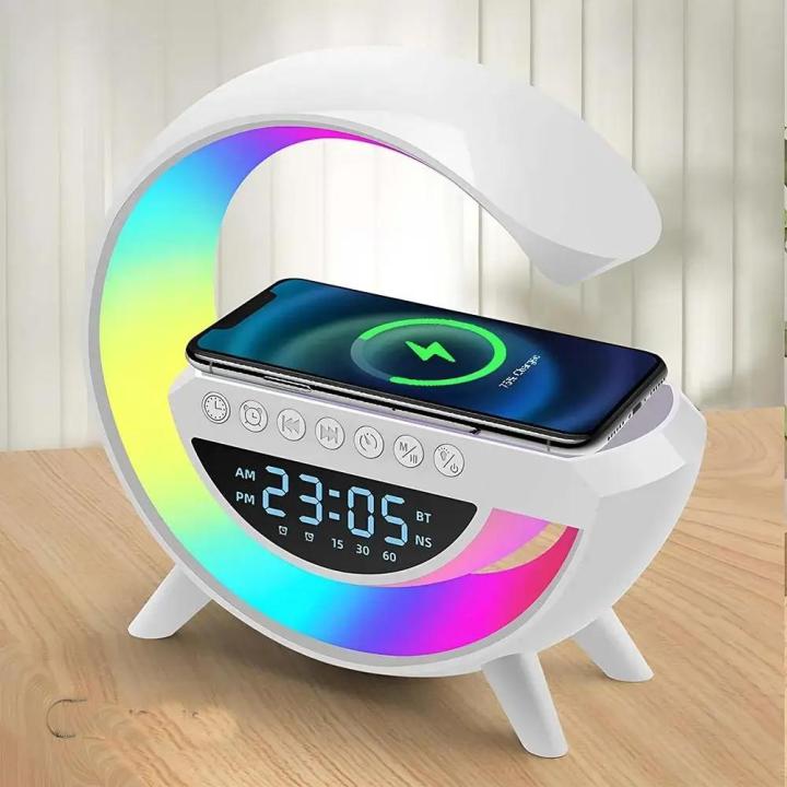 Led RGB Seven Colour Wireless Charging Speaker Model BT-3401 Plus With Clock Feature/Alarm Clock/FM Radio – High Quality