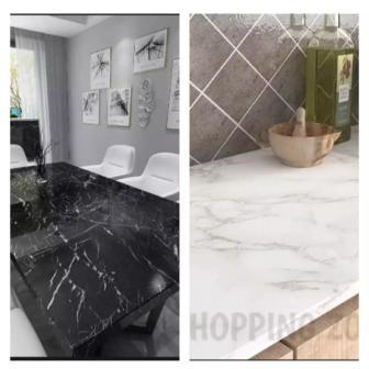 Glossy Marble Sheet WallPaper Waterproof Heat Resistant Self Adhesive Anti Oil Kitchen Wallpaper Marble Sheet for Kitchen Black And Different  Colors.
