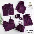 Poshak Saaz 7-Piece Silk Night Dress Set for Women - Satin Pajama Set with Shirt, Trouser, and Accessories. 
