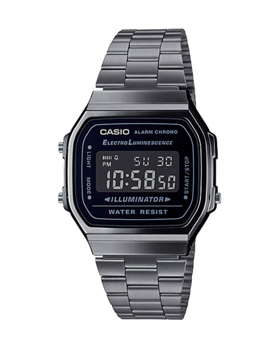Casio General Vintage Grey Ion plated Resin Digital Square Grey Ion Plated Stainless Steel Bracelet Watch-A168WGG-1BDF