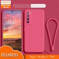 Phone Case for Huawei Y9s/Nova 7/Nova 7 Se/Y7a Casing Straight Edge Liquid Silicone Soft TPU Pure Color Shockproof Back Cover and Lanyard. 