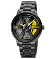 Wheel Watch Rotation Wheel Sports Car Rim Luxury Men's Watch Spinning Alloy Wheel Watch for Boys Men Creative Fashion Men Stainless Steel & Leather Straps Watch. 
