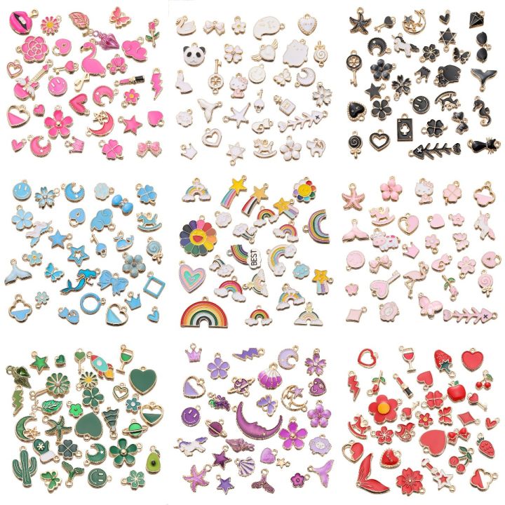10Pcs Random Mix Alloy Drop Oil Charms Multicolor Animals Flower