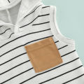 Baby Boys Suit, Sleeveless Hooded Striped Print Vest Tops + Summer Casual Drawstring Short Pants. 