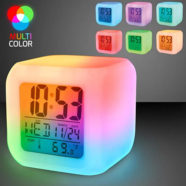 Smart 7 Color Change Digital LED Alarm Clock And Temperature for Office ...