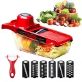10 in 1 Mandoline Slicer Vegetable Cutter | Multifunctional Stainless Steel Blade Chopper, Potato Peeler, Carrot & Cheese Grater, Dicer Kitchen Tool with Storage Box – Pink. 