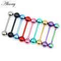 【beauty code】Alisouy 1 9 Colors Tongue Piercing Septum ear Cartilage nailTunnels Ear Plugs lip Body piercing Jewelry 1.6*16*6mm. 