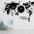 World Map Wall Clocks Modern Design 3D Digital Hanging Clock. 