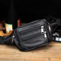Men Leather Waist Bag Travel Pocket - Black. 