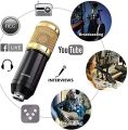 Legendary Live Broadcast Microphone BM800 Condenser Microphone Set With V8 Sound Card Condenser Microphone Bundle Live Sound Card kit with Adjustable Mic Arm Stand Desk for Studio Recording & Broadcasting. 