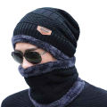 Winter Cap and neck Elastic Knitting Thick Fleece Warm Woolen Beanie Cap Sport Hat & Neck Scarf Set 2 Piece. 