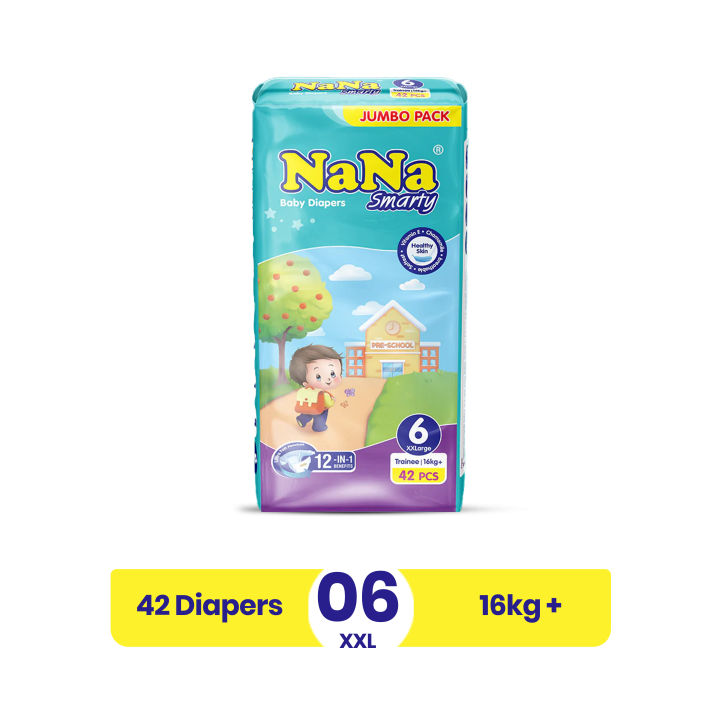 NaNa Smarty Diapers - New Jumbo Pack - XXL Size 6 - 42 Pcs - 16kg Plus