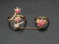 Double  Finger Cuff Ring with Zircon trendy for Girls women high quality golden. 