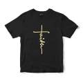 Black Faith Printed Cotton Halfsleeves Oneck Tshirt. 