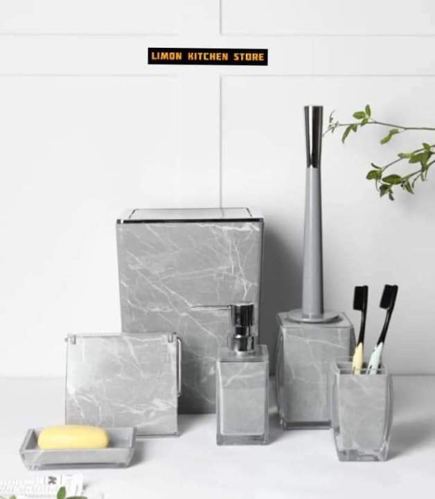 Limon 6 Pcs Classic Marble Design Bathroom Set