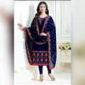 Navy Blue Ladies chiffon Embroidered Dress. 