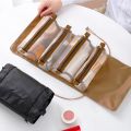 Detachable Cosmetic Bag, 4 in 1 Portable Mesh Makeup Bag, Hanging Roll Up Travel Toiletry Bag, Water Resistant Makeup Organizer Pouch, Hanging Toiletry Bag (Khaki). 