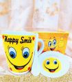 3 in 1 Tea/ Coffee Mug Gift Box, Happy Smile with Cute Face Printed on Coffee Cup, Set of Cup Spoon and Lid with Box Packing Gift for Girls/ Boys/ Someone Special. 