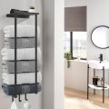 Towel Racks for Bathroom Wall Mounted Rack with Wooden Shelf & 3 Hooks, Holder Small Decor, Bath Storage Rolled Towels Organizer, Black All Black. 