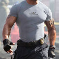 Men Casual O Neck Short Sleeve Quick Drying Elastic Fitness Slim T-shirt Top. 