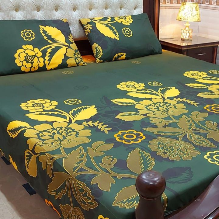 manhas shop High Quality Fine Soft Cotton Unique Designed Bedsheet 3 Piece Bed Set Double Bed Printed 3D Crystal Cotton King Size Bedsheet