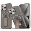 Original Transparent iPhone 16 Pro Max Back Case Cover, iPhone 16 Pro Max Cover with Camera Stainless Steel Metal Ring and Shockproof Bumper (Desert Titanium). 