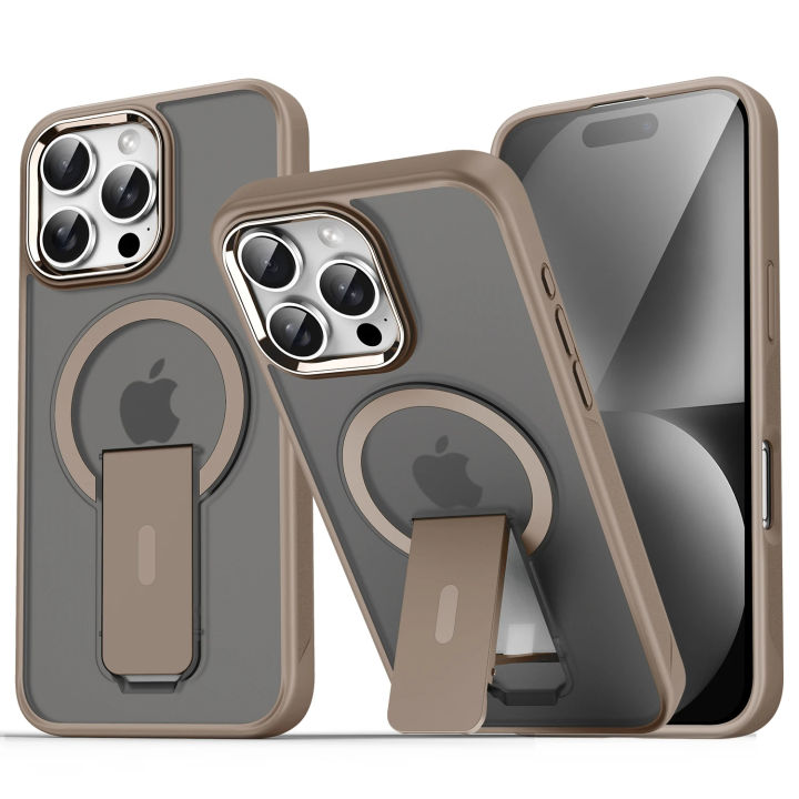 Original Transparent iPhone 16 Pro Max Back Case Cover, iPhone 16 Pro Max Cover with Camera Stainless Steel Metal Ring and Shockproof Bumper (Desert Titanium)