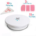 Cake Rotating Turntable 28cm & 10Pcs Measuring Spoons Cup Set & 12Pcs Cake Decorating Small Nozzles Set & 10Pcs Disposable Piping Bags & 3Pcs Cake Cream icing Scraper Set, 1Pc Cake Board Base & Gift. 