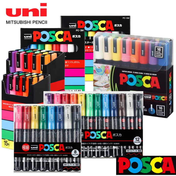 Uni Posca Paint Markers Set Full Colors Range PC-1M PC-3M PC-5M Acrylic Marker Pens Art Painting Graffitti Marking Drawing Tool