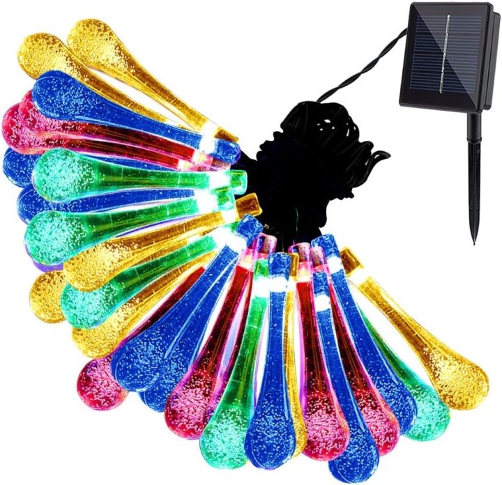 GDEALER Solar Outdoor String Lights 20ft 30 LED Water Drop Solar String Fairy Waterproof Lights Christmas Lights Solar Powered String lights for Garden, Patio, Yard, Home, Christmas Tree, Parties